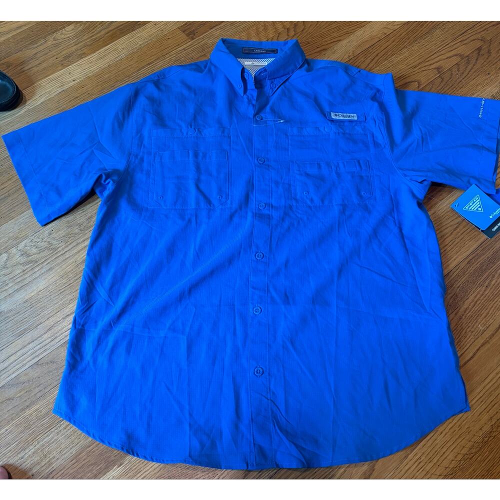 Columbia Plaid Button Front Shirt Men’s Large Blue  NWT
